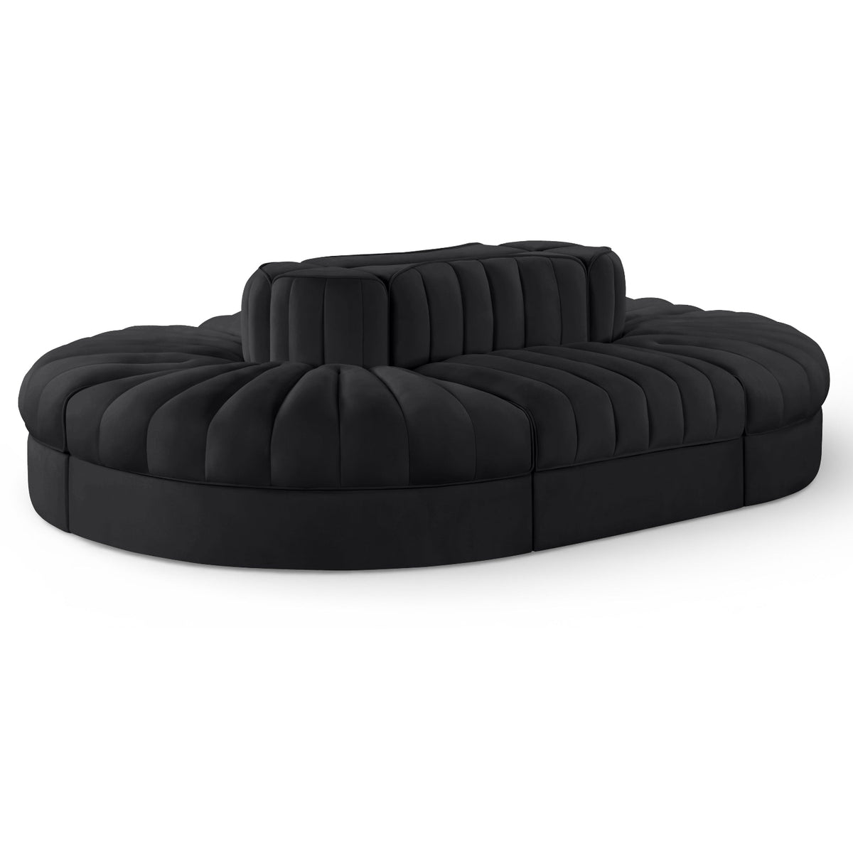 Rummi Black Velvet Performance Fabric Upholstered 6pc. Modular Sectional in black velvet, primary product view