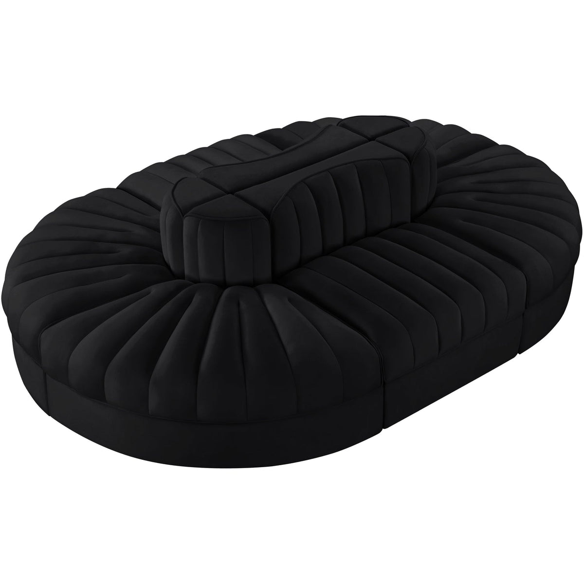Rummi Black Velvet Performance Fabric Upholstered 6 Piece Modular Sectional Sofa
