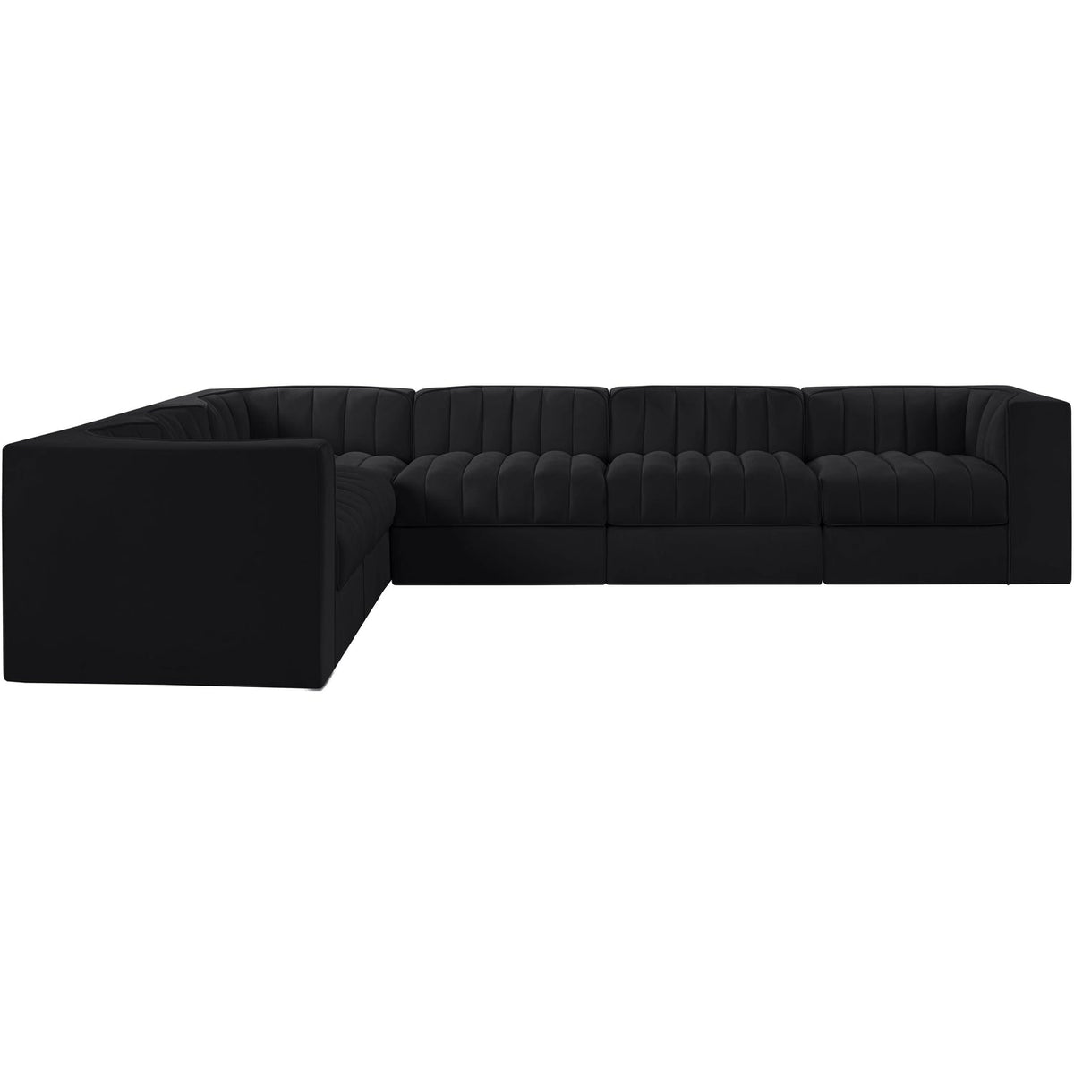 Rummi Black Velvet Performance Fabric Upholstered 6 Piece Modular Sectional Sofa