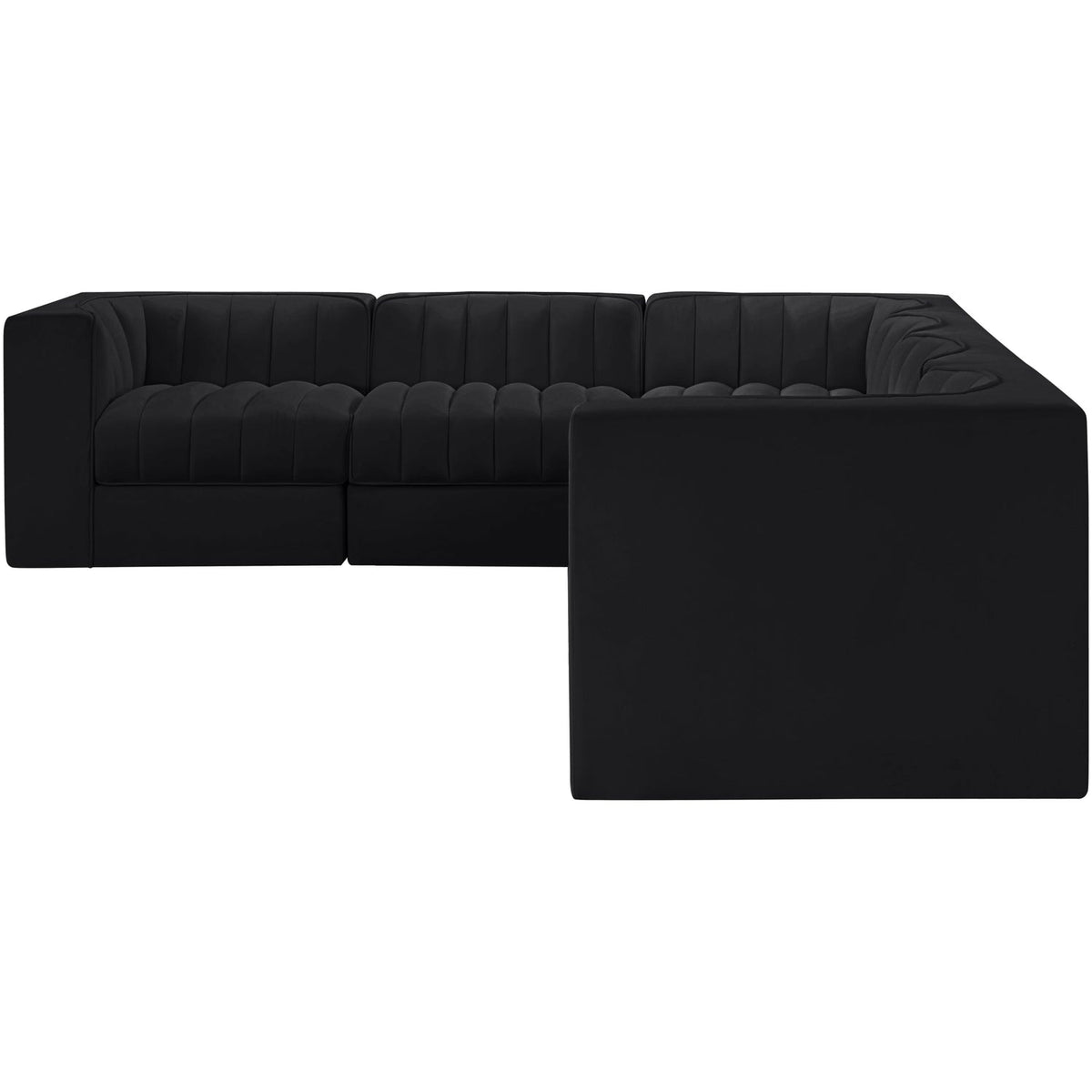 Rummi Black Velvet Performance Fabric Upholstered 6 Piece Modular Sectional Sofa