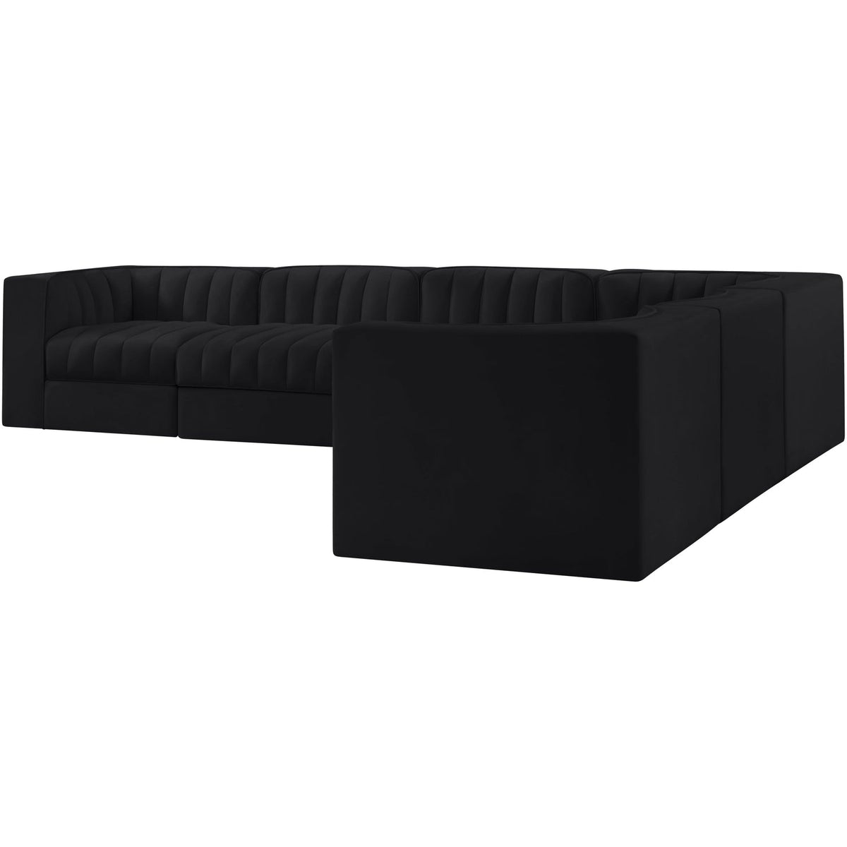Rummi Black Velvet Performance Fabric Upholstered 6 Piece Modular Sectional Sofa