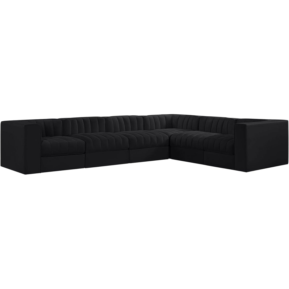 Rummi Black Velvet Performance Fabric Upholstered 6 Piece Modular Sectional Sofa