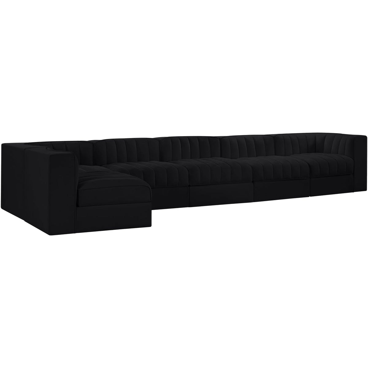 Rummi Black Velvet Performance Fabric Upholstered 6 Piece Modular Sectional Sofa