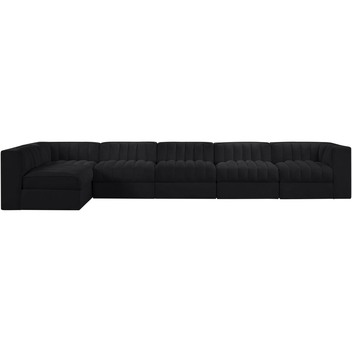 Rummi Black Velvet Performance Fabric Upholstered 6 Piece Modular Sectional Sofa