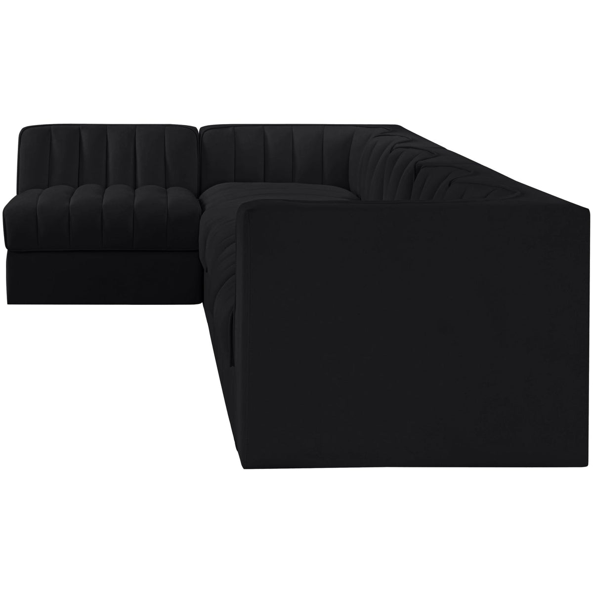 Rummi Black Velvet Performance Fabric Upholstered 6 Piece Modular Sectional Sofa