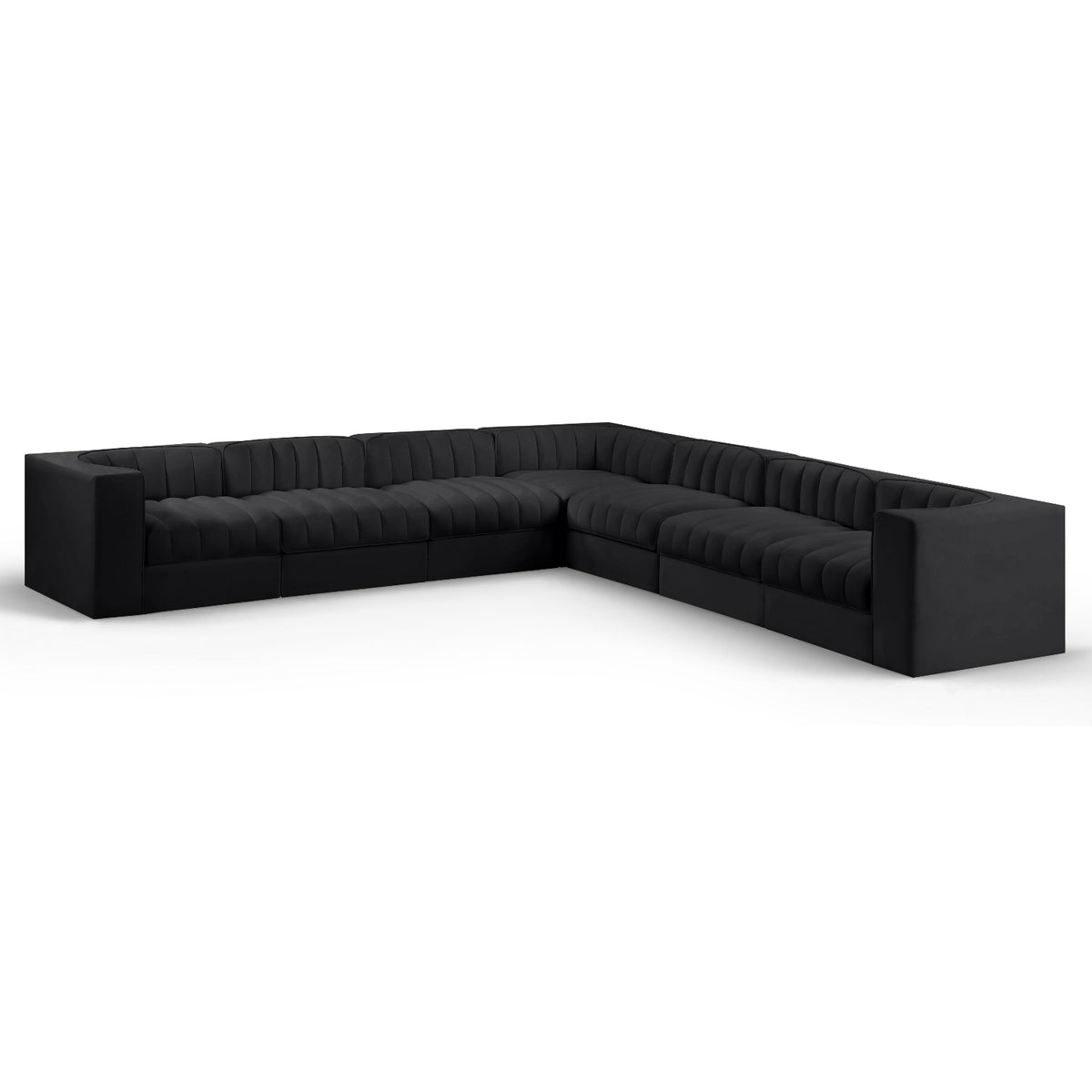Rummi Black Velvet Performance Fabric Upholstered 7pc. Modular Sectional in black velvet, primary product view