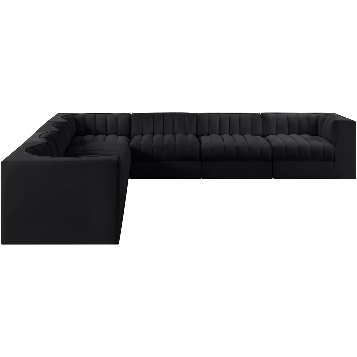 Rummi Black Velvet Performance Fabric Upholstered 7 Piece Modular Sectional Sofa