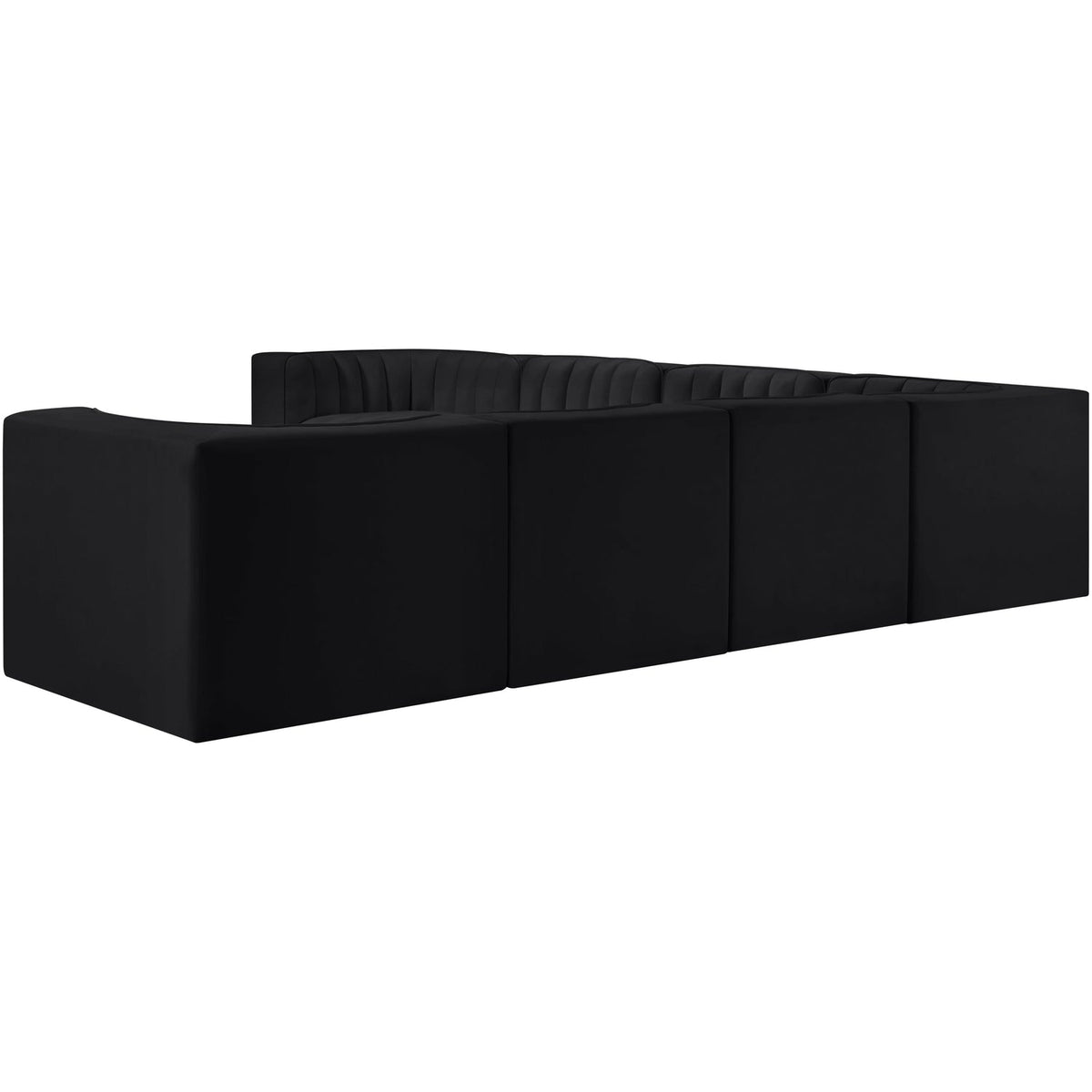 Rummi Black Velvet Performance Fabric Upholstered 7 Piece Modular Sectional Sofa