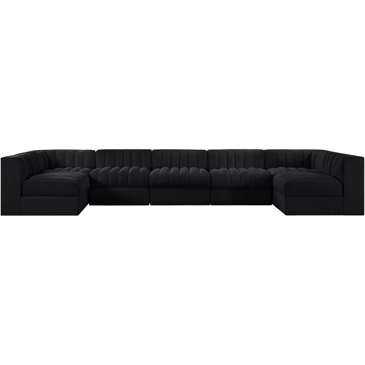 Rummi Black Velvet Performance Fabric Upholstered 7 Piece Modular Sectional Sofa