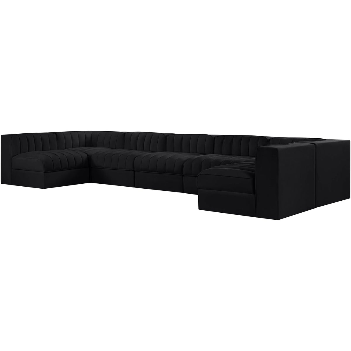 Rummi Black Velvet Performance Fabric Upholstered 7 Piece Modular Sectional Sofa