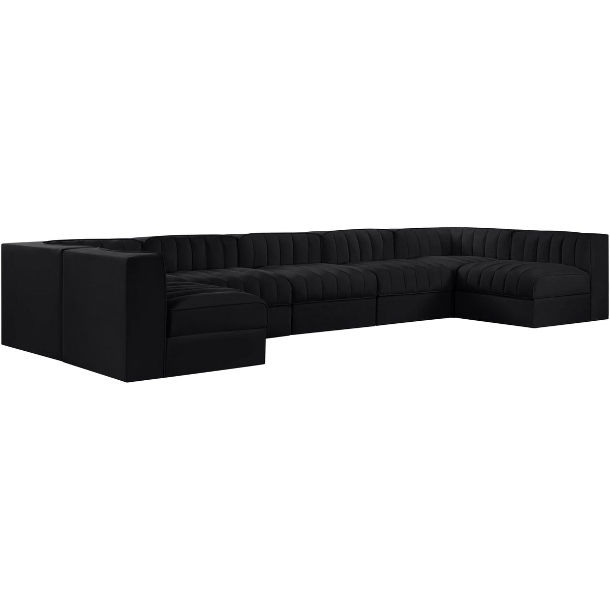 Rummi Black Velvet Performance Fabric Upholstered 7 Piece Modular Sectional Sofa