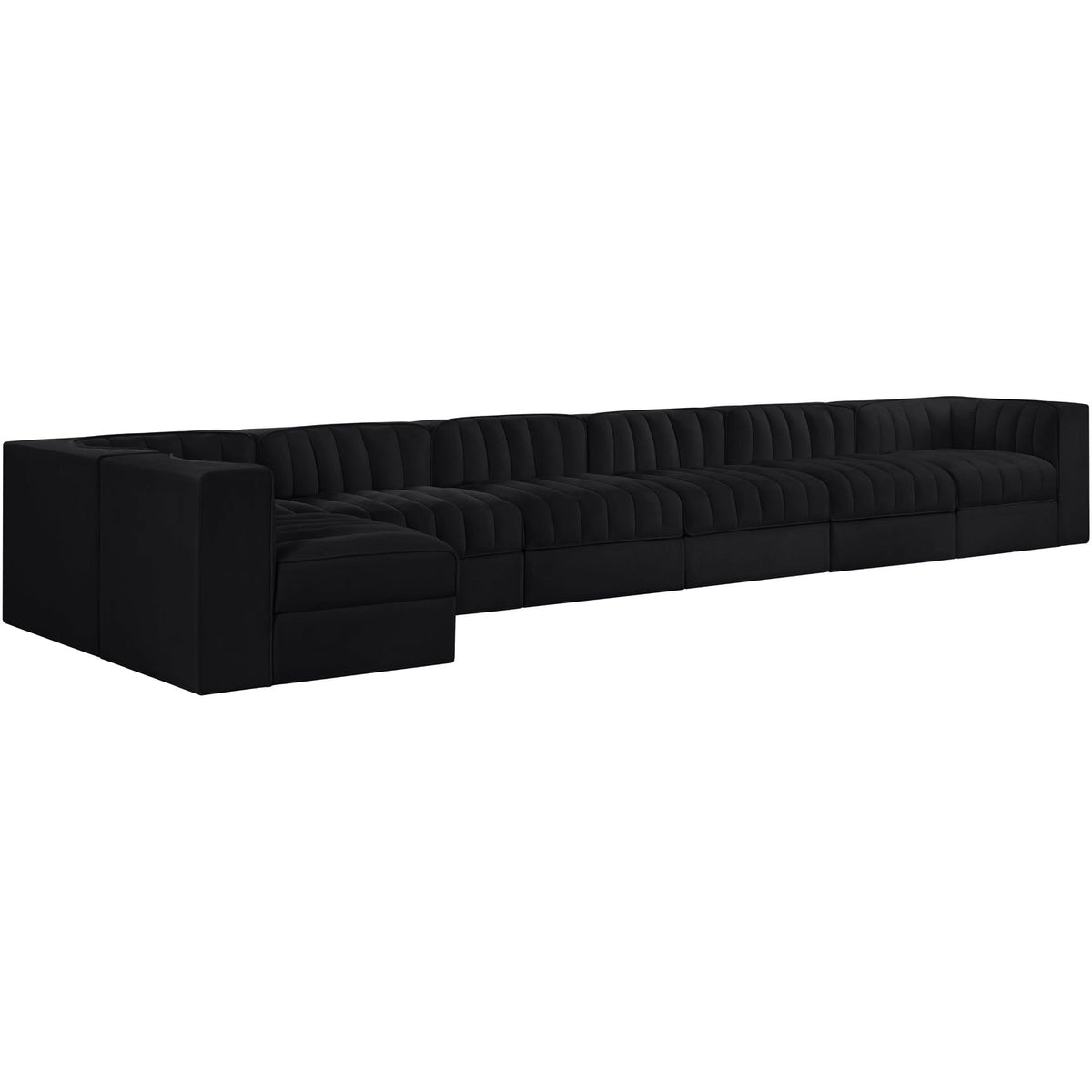 Rummi Black Velvet Performance Fabric Upholstered 7 Piece Modular Sectional Sofa