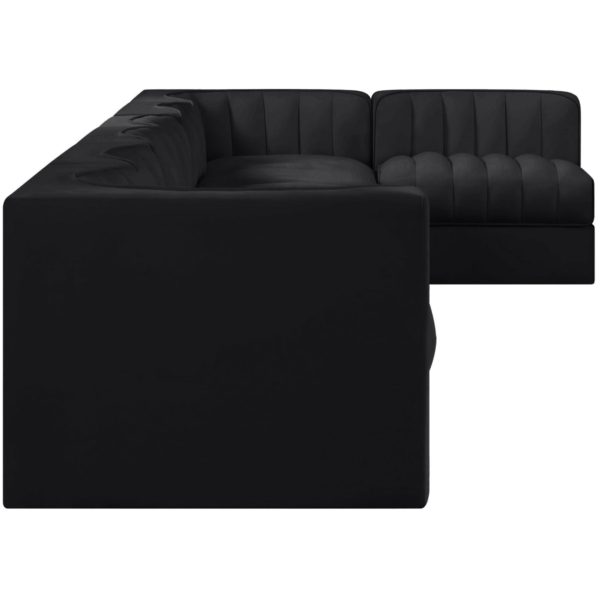 Rummi Black Velvet Performance Fabric Upholstered 7 Piece Modular Sectional Sofa