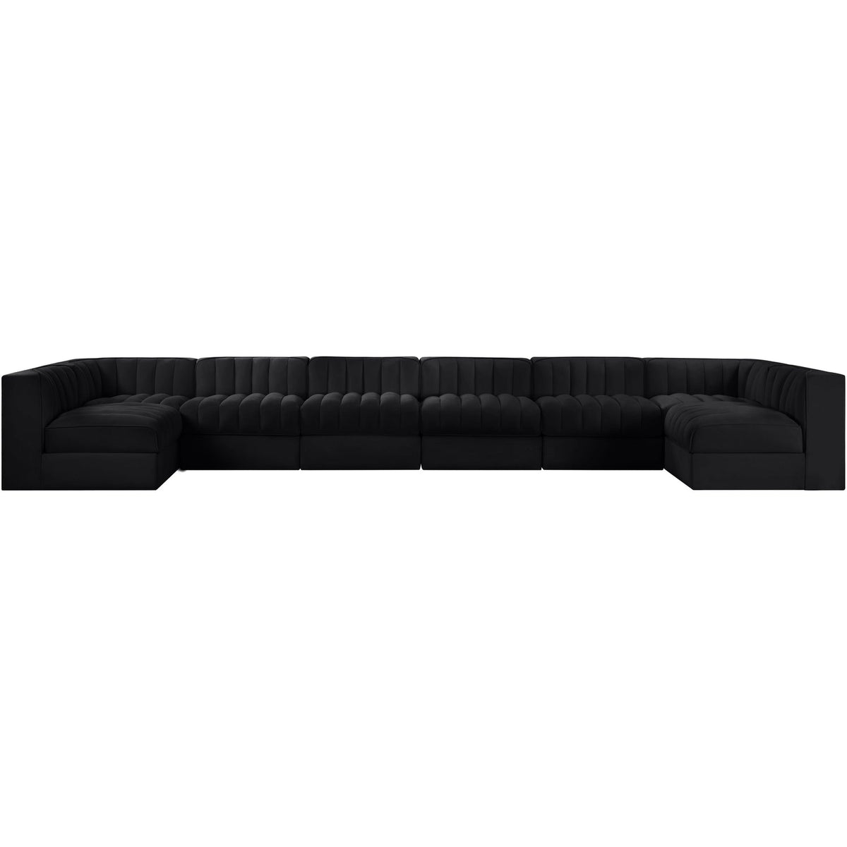 Rummi Black Velvet Performance Fabric Upholstered 8 Piece Modular Sectional Sofa