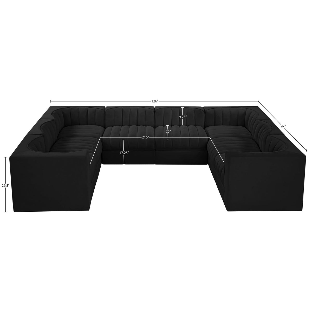 Rummi Black Velvet Performance Fabric Upholstered Modular Sectional Sofa