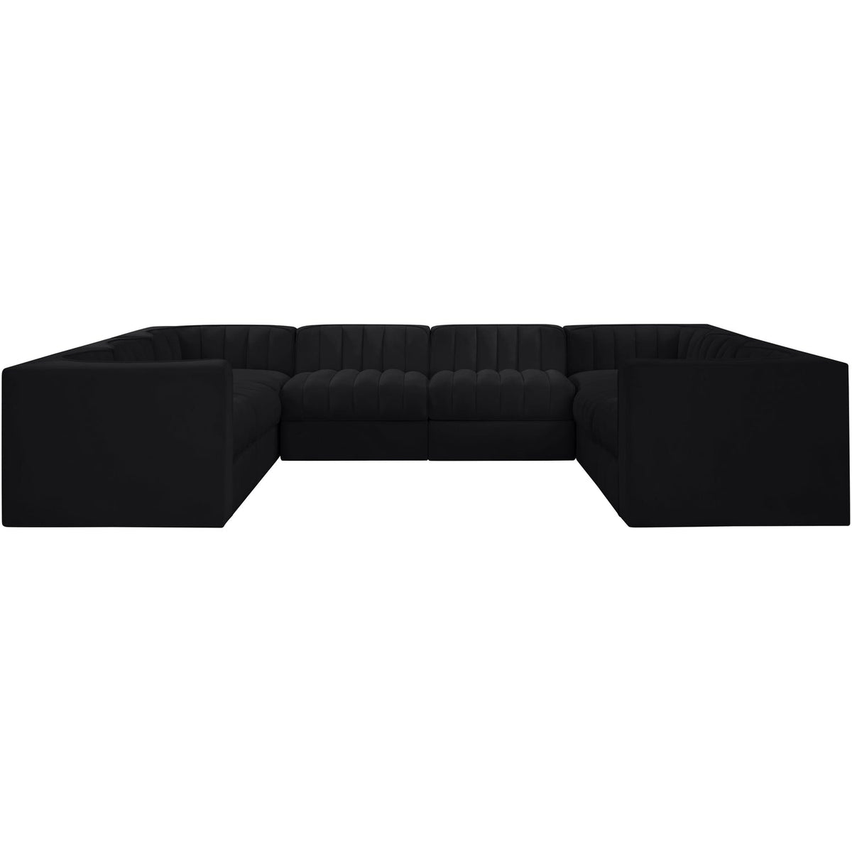 Rummi Black Velvet Performance Fabric Upholstered Modular Sectional Sofa