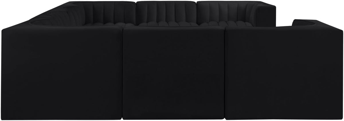 Rummi Black Velvet Performance Fabric Upholstered Modular Sectional Sofa