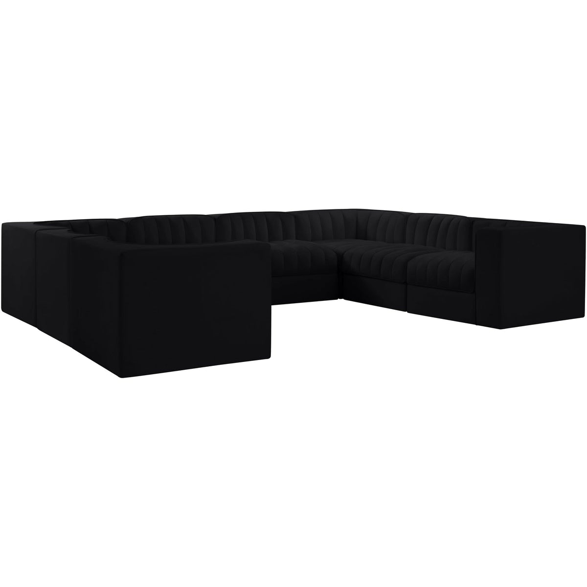 Rummi Black Velvet Performance Fabric Upholstered Modular Sectional Sofa