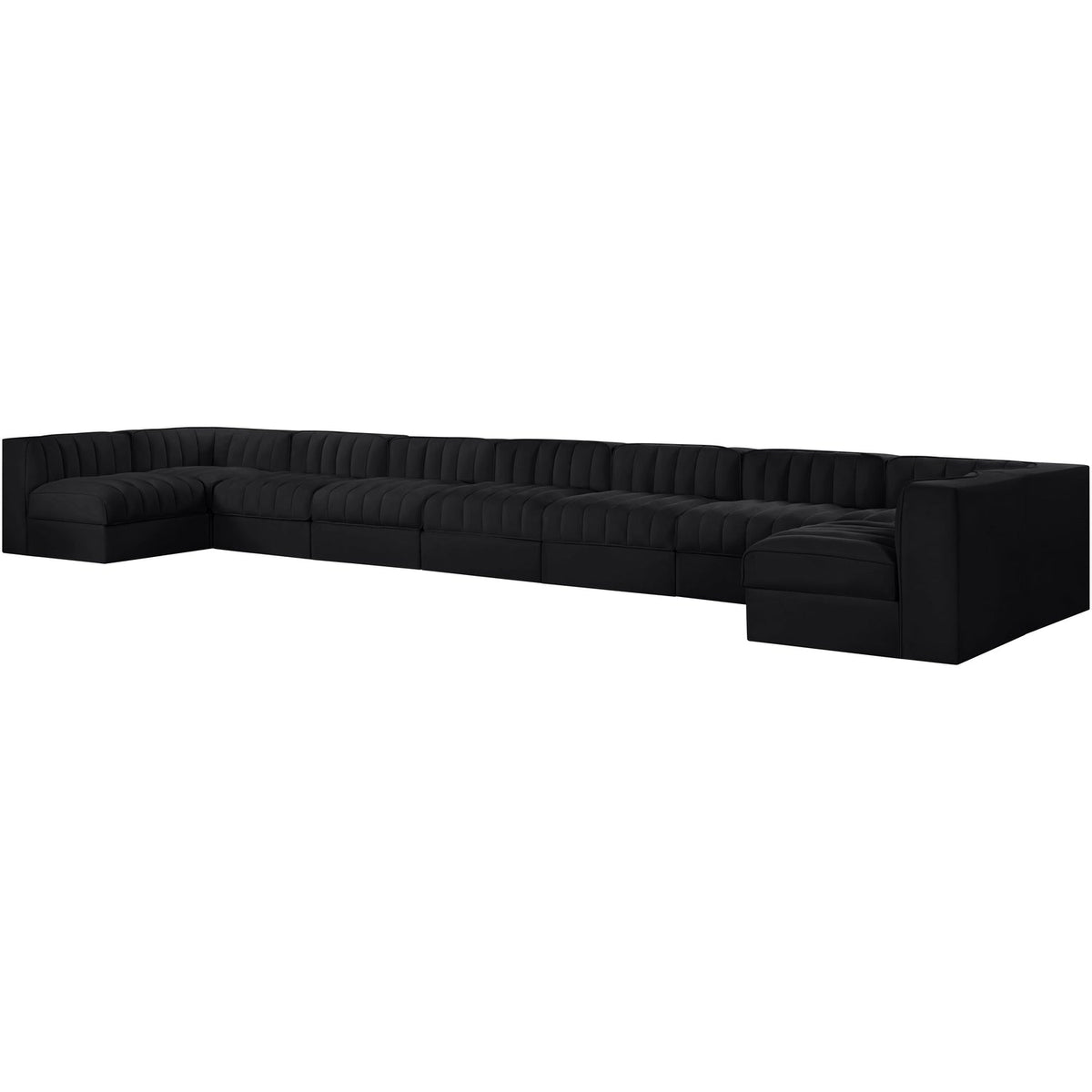 Rummi Black Velvet Performance Fabric Upholstered 9 Piece Modular Sectional Sofa