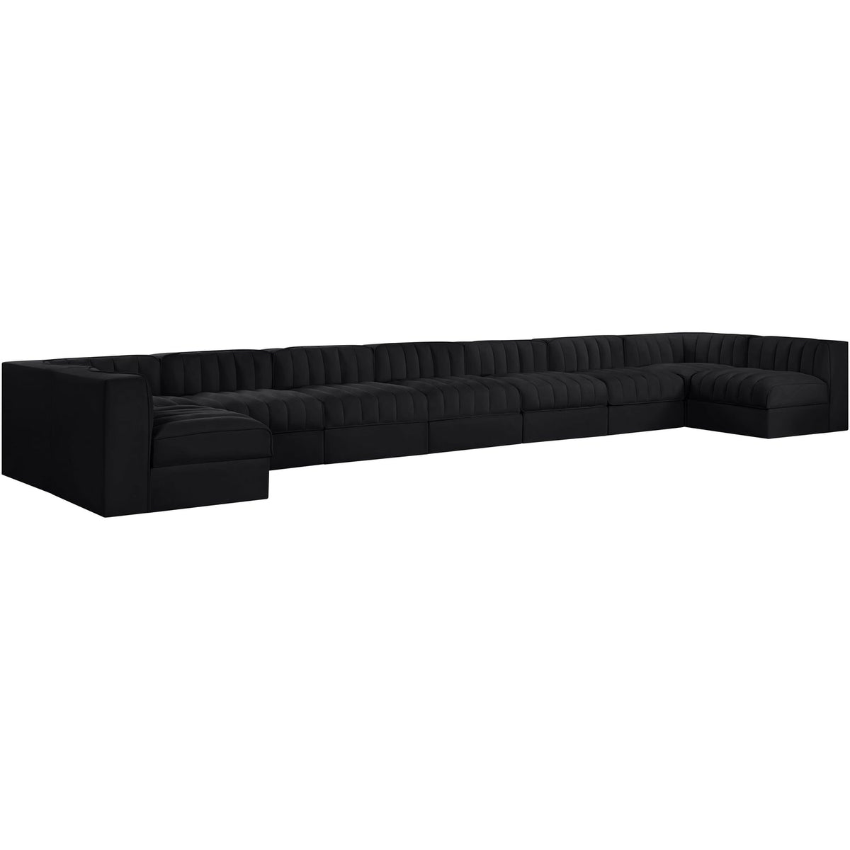 Rummi Black Velvet Performance Fabric Upholstered 9 Piece Modular Sectional Sofa