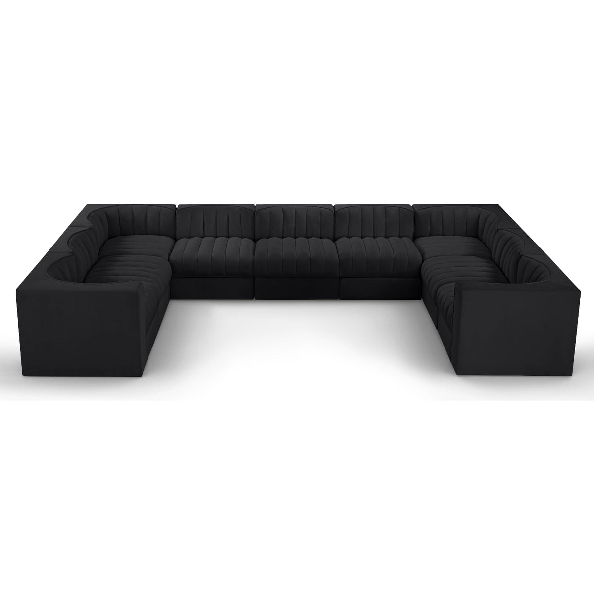 Rummi Black Velvet Performance Fabric Upholstered 9pc. Modular Sectional in black velvet, primary product view