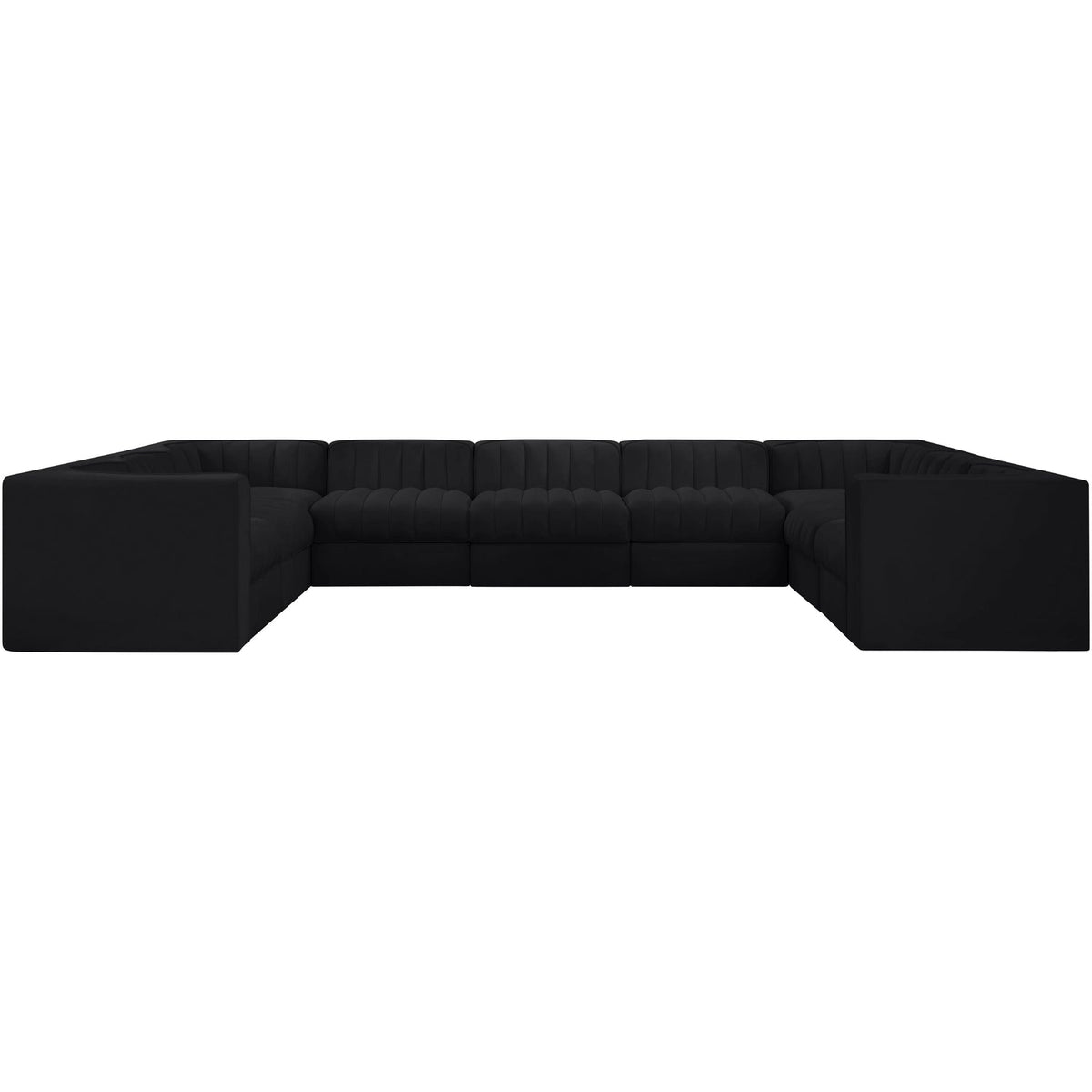 Rummi Black Velvet Performance Fabric Upholstered 9 Piece Modular Sectional Sofa