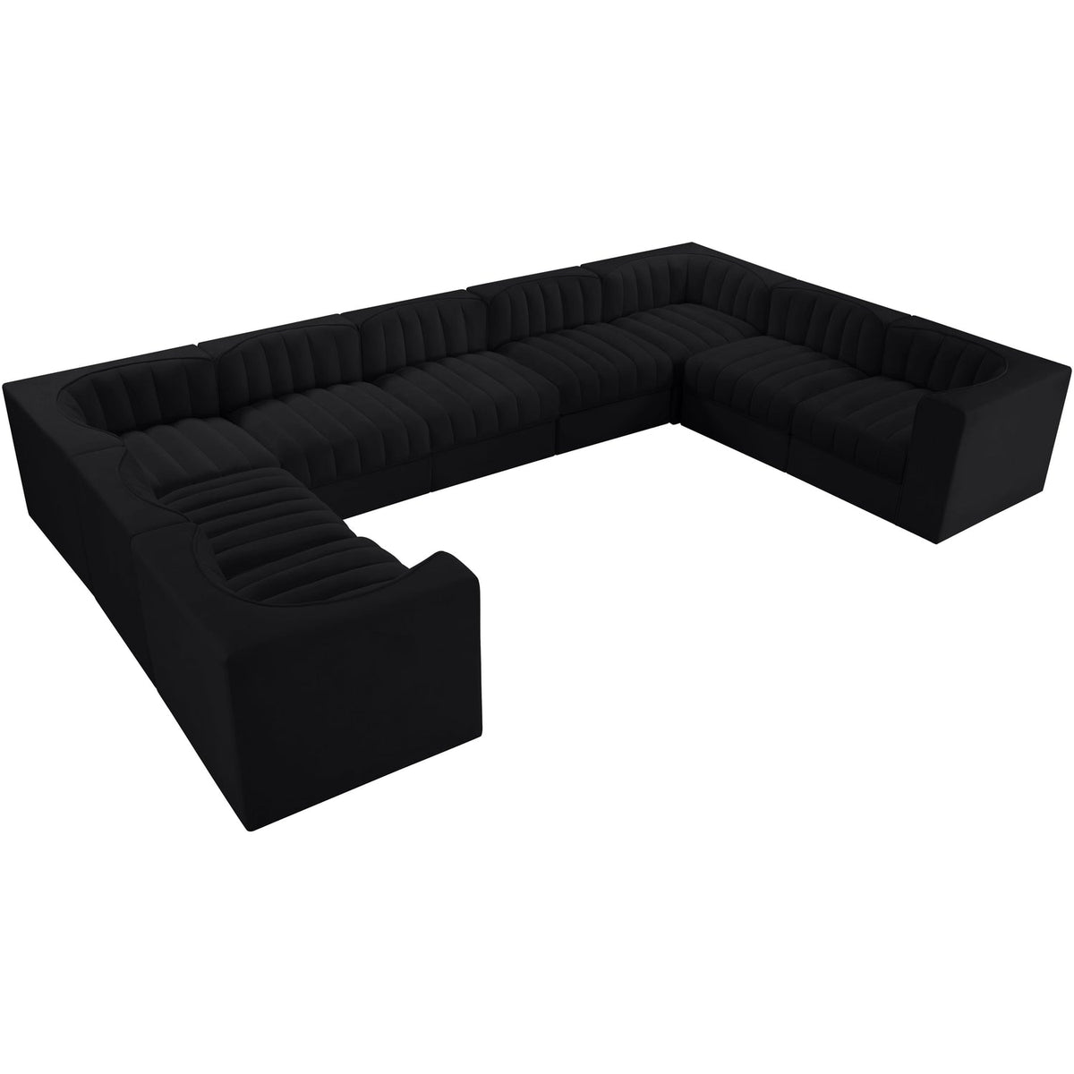 Rummi Black Velvet Performance Fabric Upholstered 9 Piece Modular Sectional Sofa
