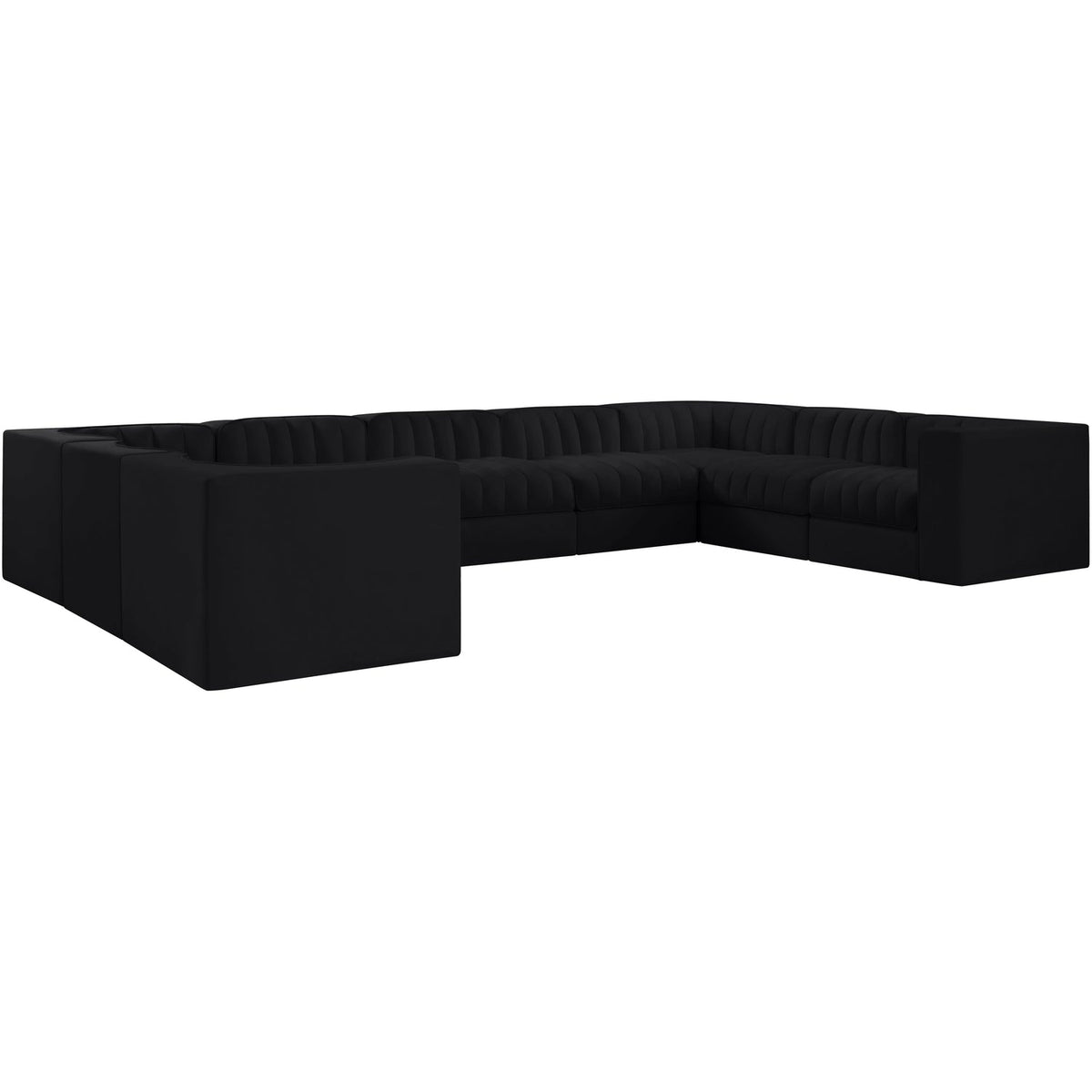 Rummi Black Velvet Performance Fabric Upholstered 9 Piece Modular Sectional Sofa
