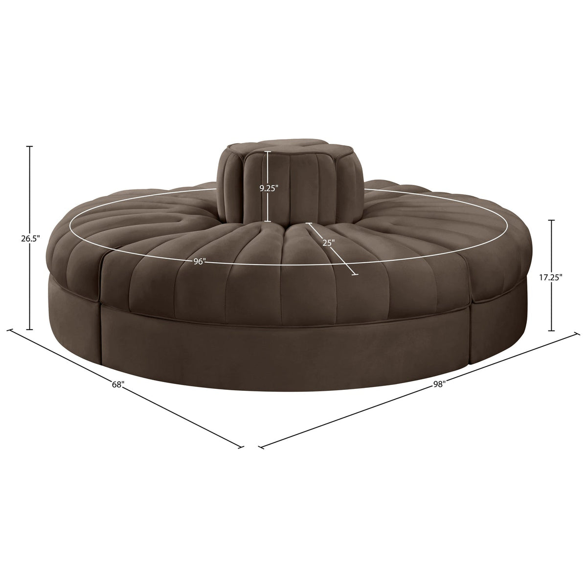 Rummi Brown Velvet Performance Fabric Upholstered 4 Piece Modular Sofa