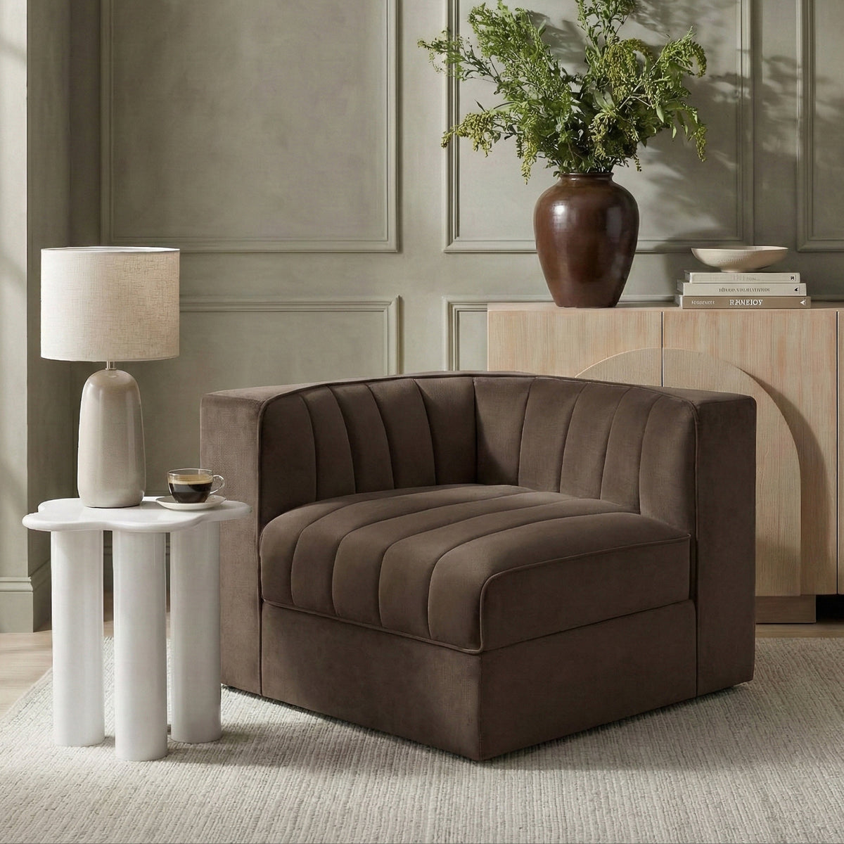 Rummi Brown Velvet Performance Fabric Upholstered Modular Chair