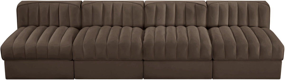 Rummi Brown Velvet Performance Fabric Upholstered 4 Piece Modular Sofa