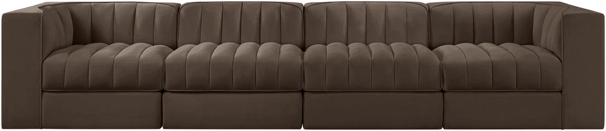 Rummi Brown Velvet Performance Fabric Upholstered 4 Piece Modular Sofa