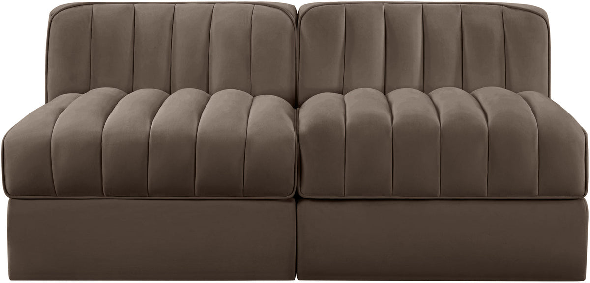 Rummi Brown Velvet Performance Fabric Upholstered 2 Piece Modular Loveseat