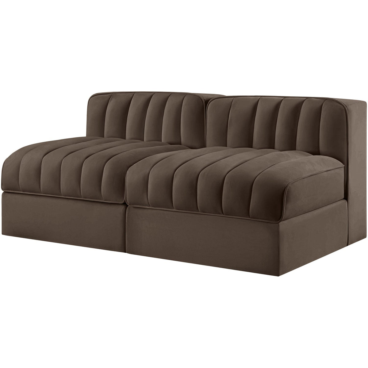 Rummi Brown Velvet Performance Fabric Upholstered 2 Piece Modular Loveseat