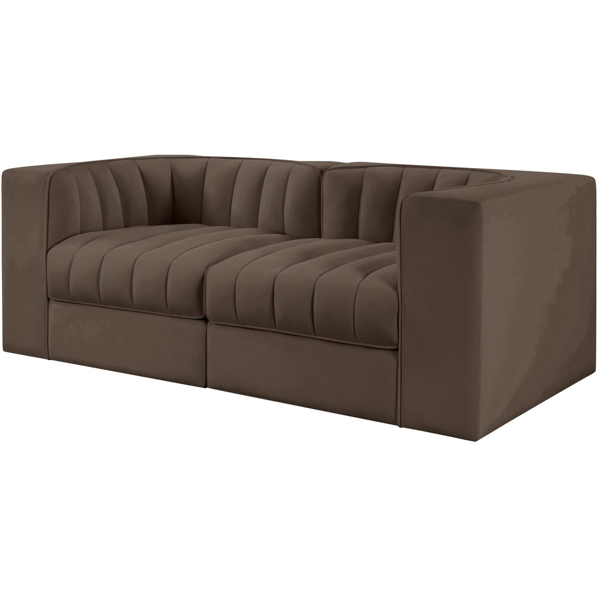 Rummi Brown Velvet Performance Fabric Upholstered 2 Piece Modular Loveseat