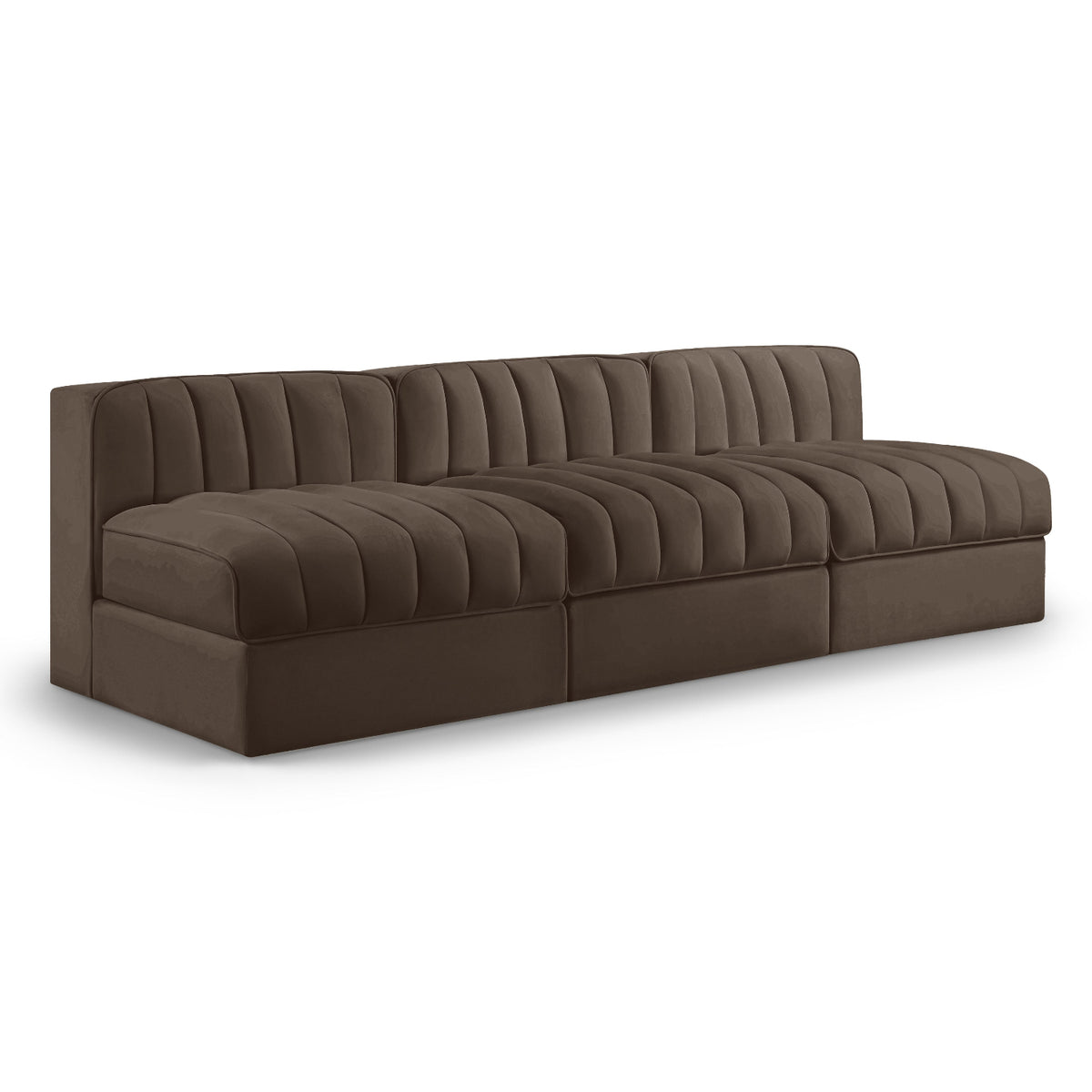 Rummi Brown Velvet Performance Fabric Upholstered 3pc. Modular Sofa in brown velvet, primary product view