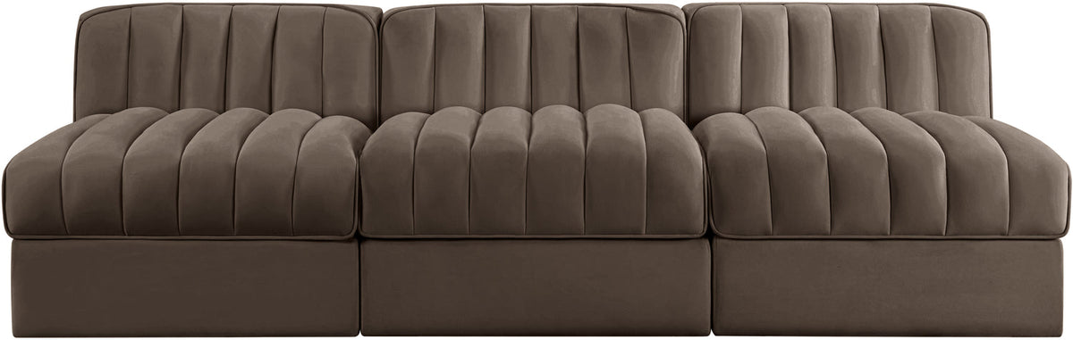 Rummi Brown Velvet Performance Fabric Upholstered 3 Piece Modular Sofa