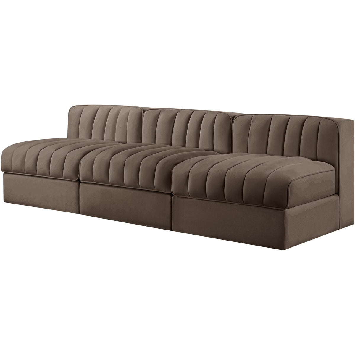 Rummi Brown Velvet Performance Fabric Upholstered 3 Piece Modular Sofa