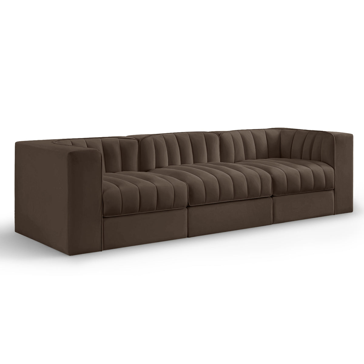 Rummi Brown Velvet Performance Fabric Upholstered 3pc. Modular Sofa in brown velvet, primary product view