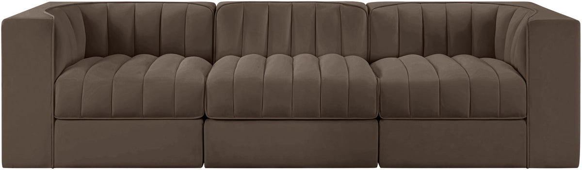 Rummi Brown Velvet Performance Fabric Upholstered 3 Piece Modular Sofa