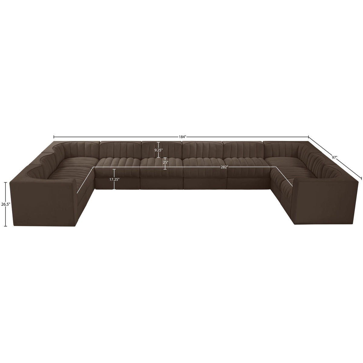 Rummi Brown Velvet Performance Fabric Upholstered 10 Piece Modular Sectional Sofa