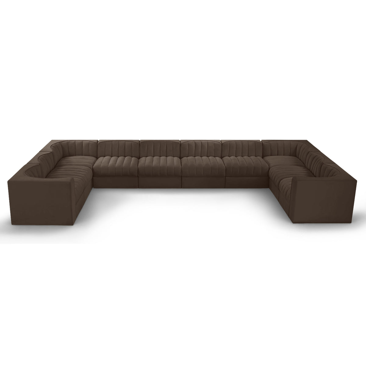 Rummi Brown Velvet Performance Fabric Upholstered 10pc. Modular Sectional in brown velvet, primary product view