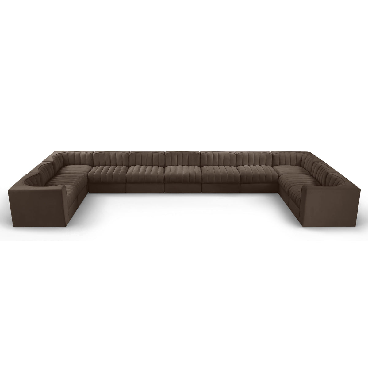 Rummi Brown Velvet Performance Fabric Upholstered 11pc. Modular Sectional in brown velvet, primary product view