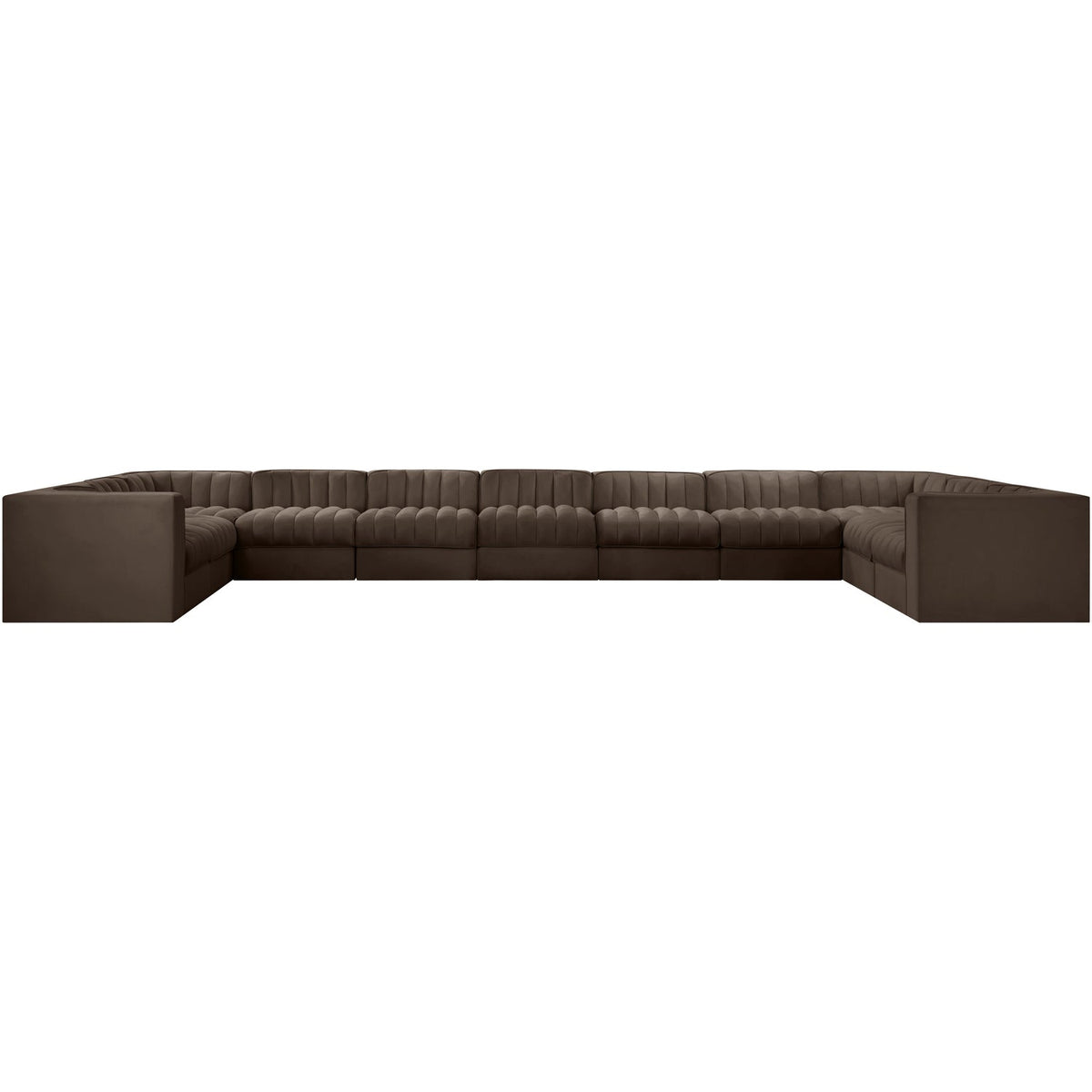 Rummi Brown Velvet Performance Fabric Upholstered 11 Piece Modular Sectional Sofa