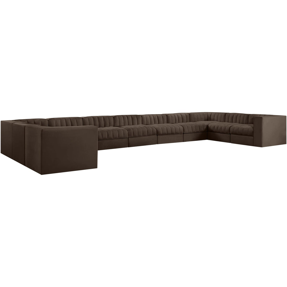 Rummi Brown Velvet Performance Fabric Upholstered 11 Piece Modular Sectional Sofa