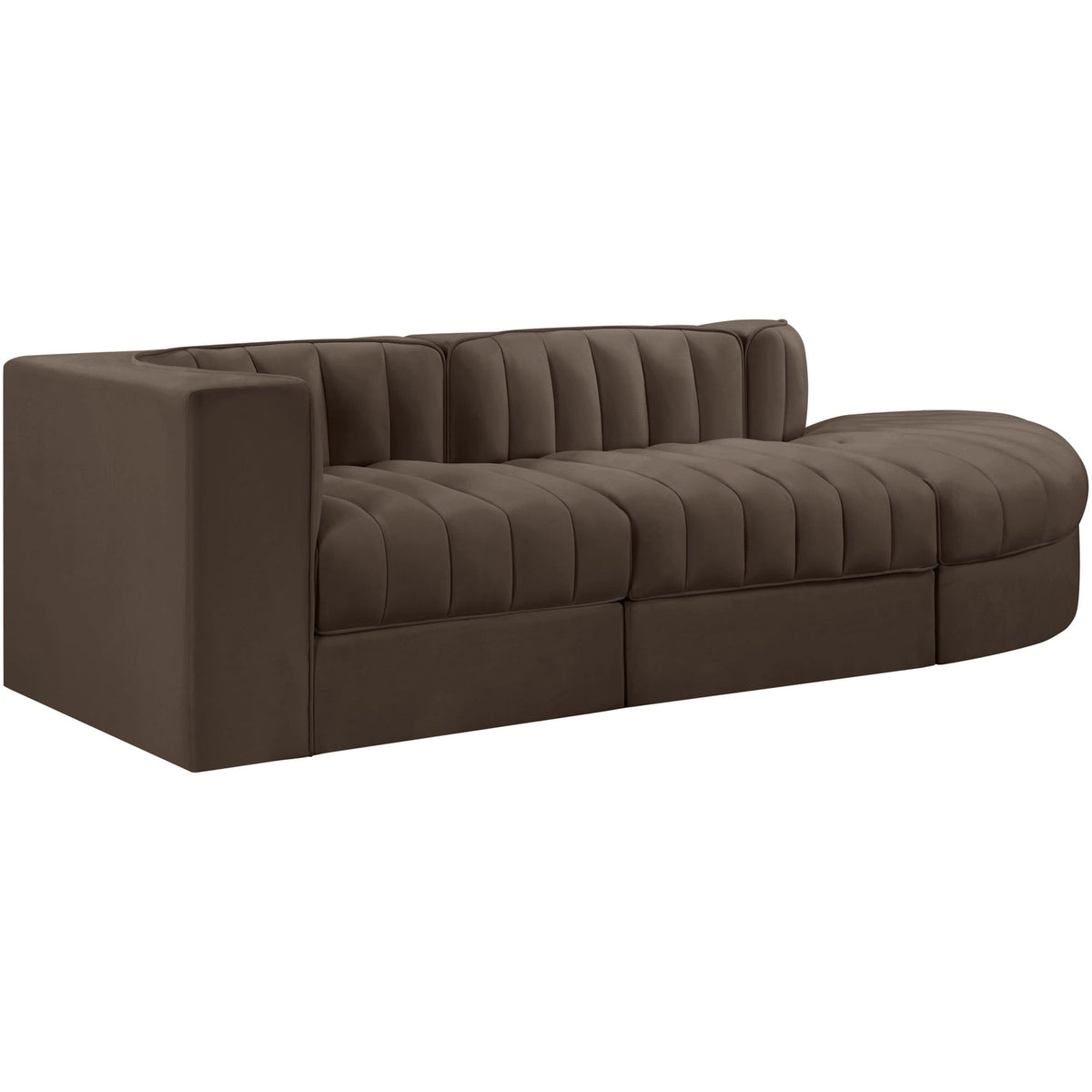Rummi Brown Velvet Performance Fabric Upholstered 3 Piece Modular Sectional Sofa