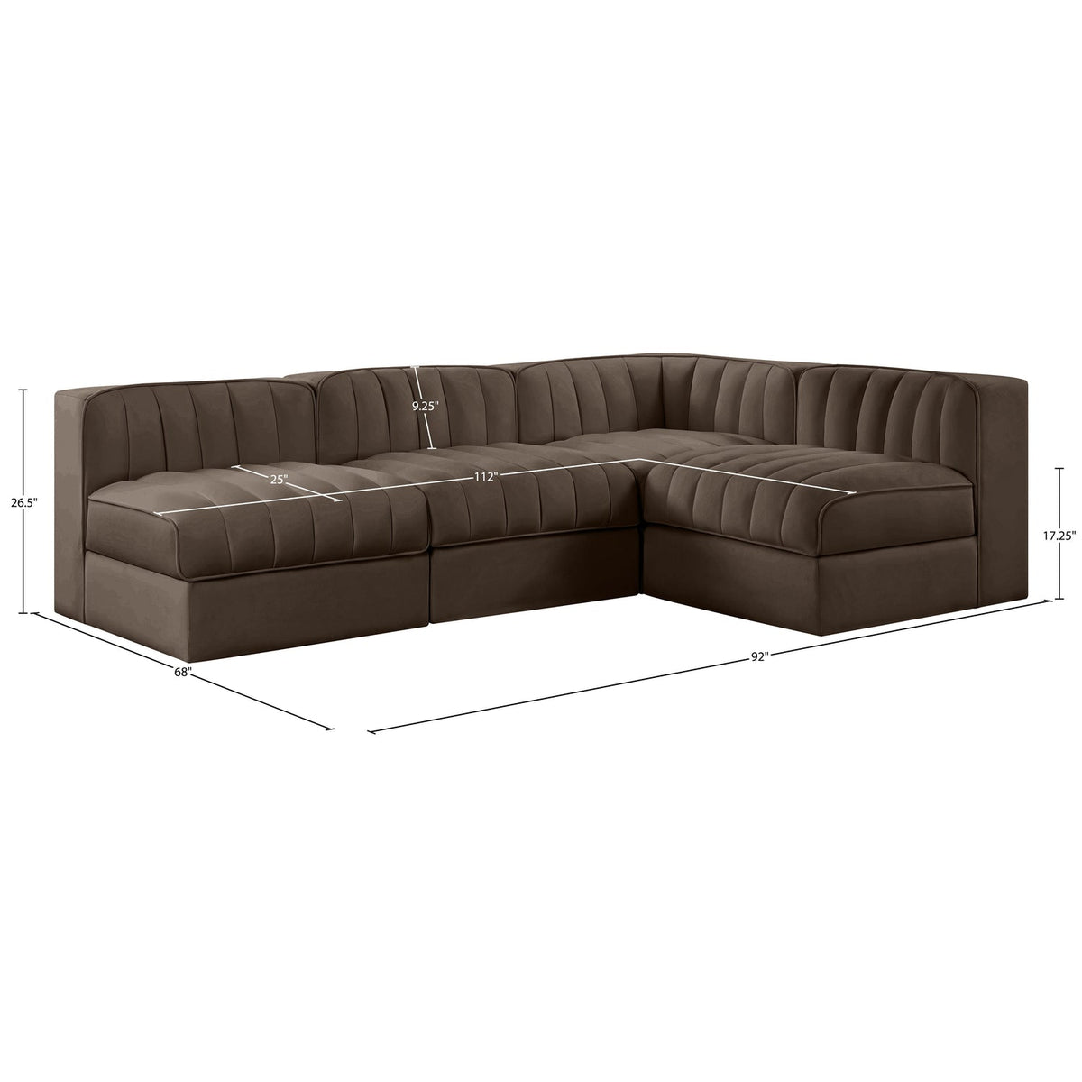 Rummi Brown Velvet Performance Fabric Upholstered 4 Piece Modular Sectional Sofa
