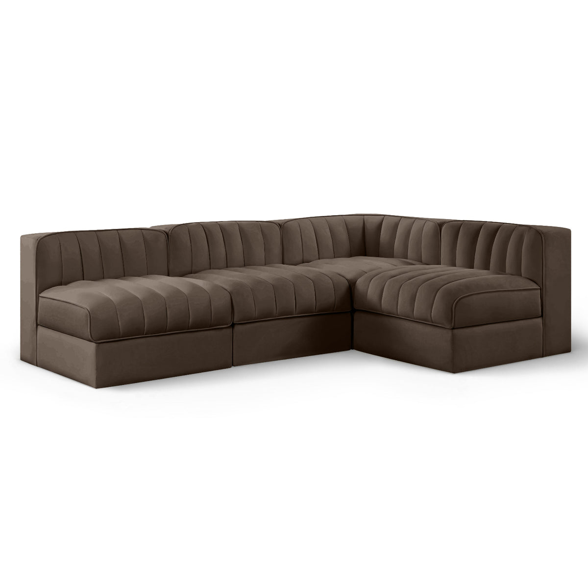 Rummi Brown Velvet Performance Fabric Upholstered 4pc. Modular Sectional in brown velvet, primary product view