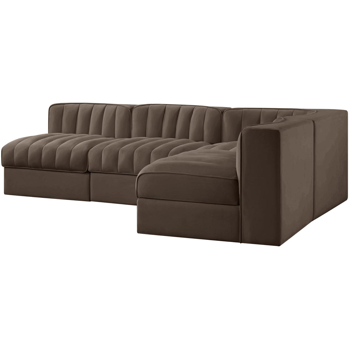 Rummi Brown Velvet Performance Fabric Upholstered 4 Piece Modular Sectional Sofa