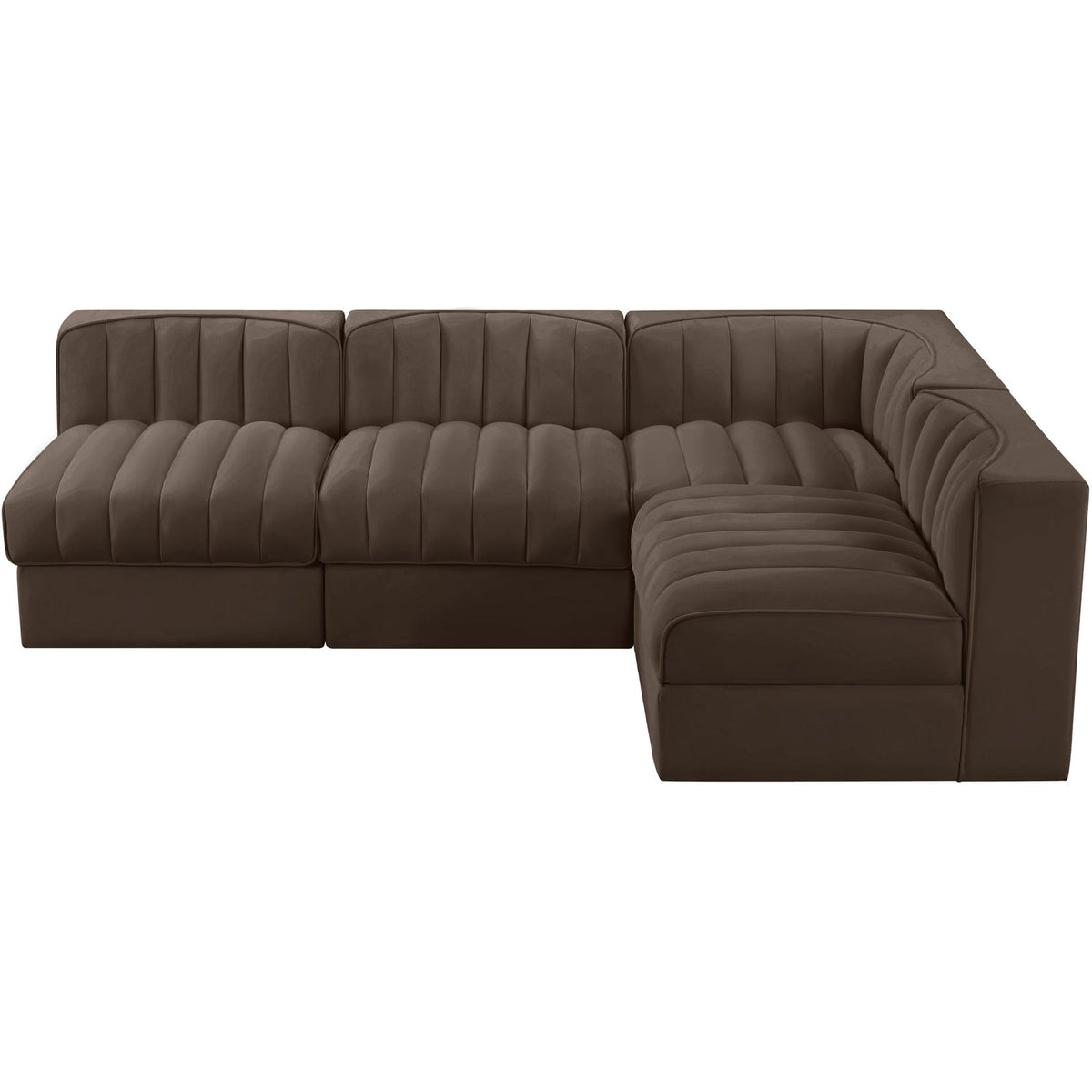 Rummi Brown Velvet Performance Fabric Upholstered 4 Piece Modular Sectional Sofa